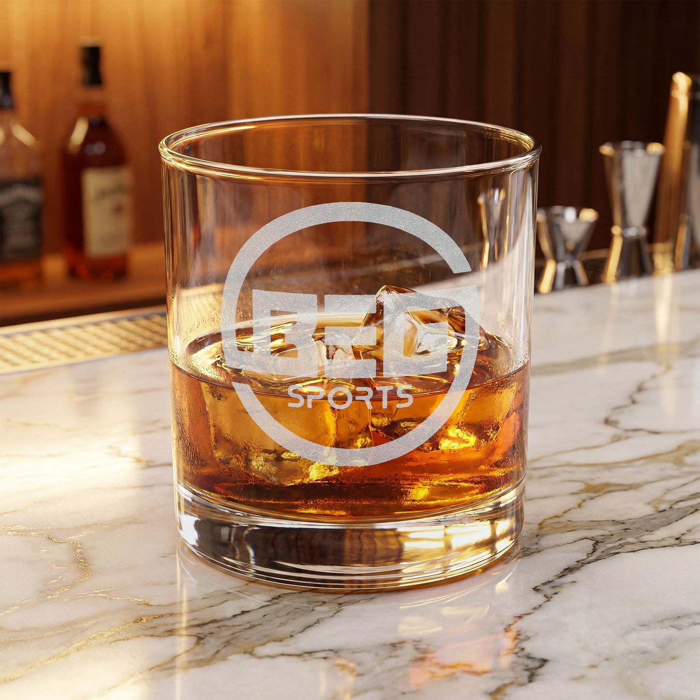 BEG Sports Engraved 10.5oz Whiskey Glass — Personalized Rocks Glass for Gin, Scotch & Bourbon