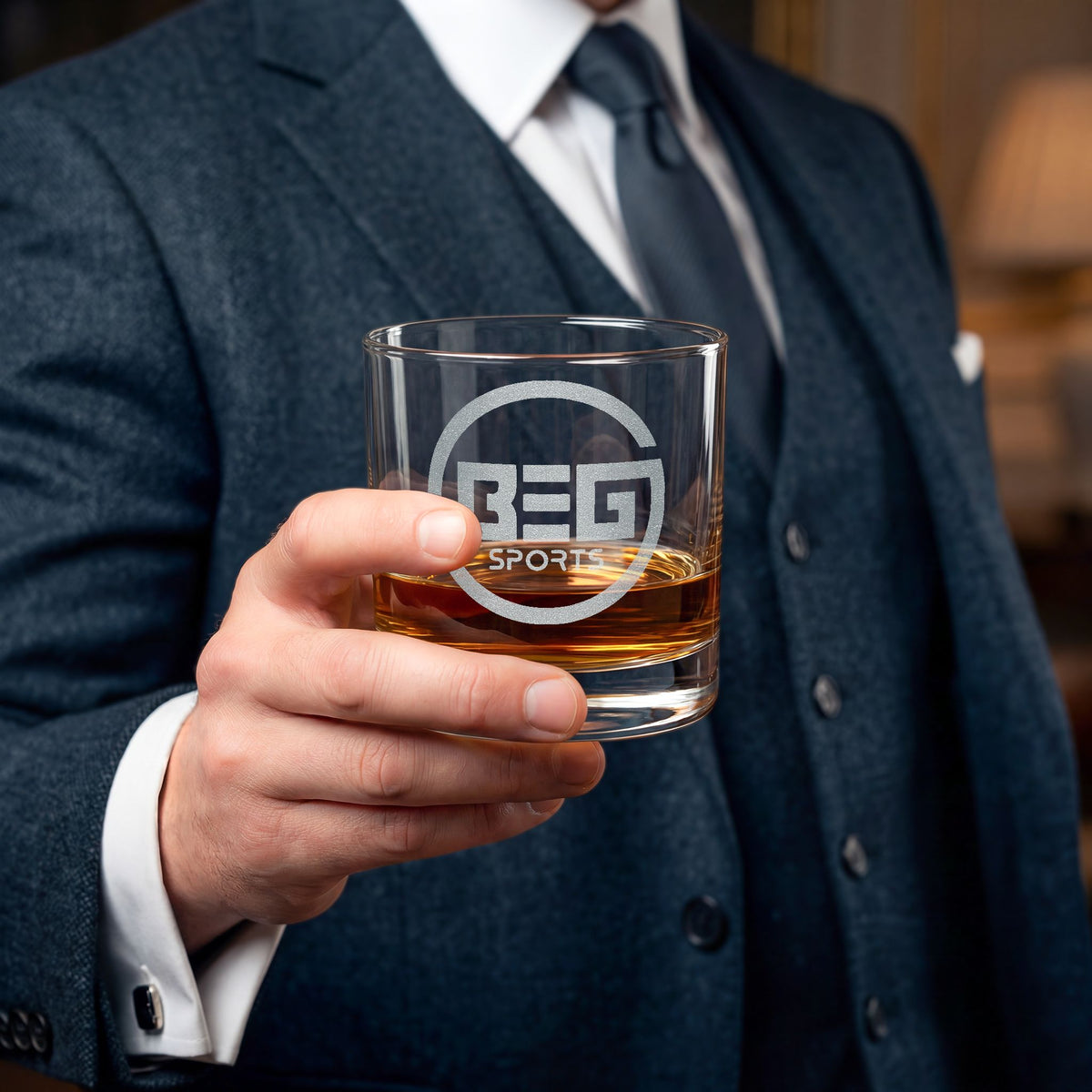 BEG Sports Engraved 10.5oz Whiskey Glass — Personalized Rocks Glass for Gin, Scotch & Bourbon