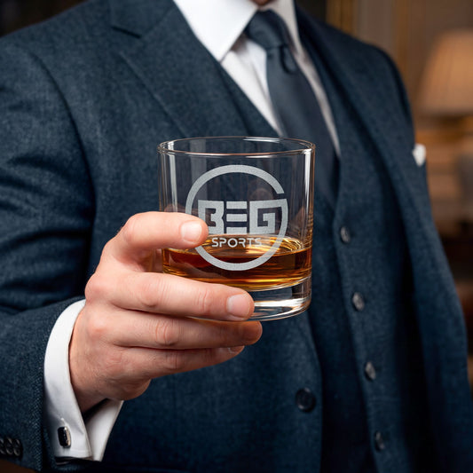 BEG Sports Engraved 10.5oz Whiskey Glass — Personalized Rocks Glass for Gin, Scotch & Bourbon